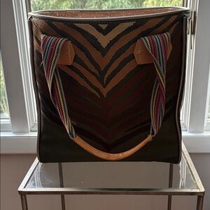 Consuela Black and Brown Patterned Tote